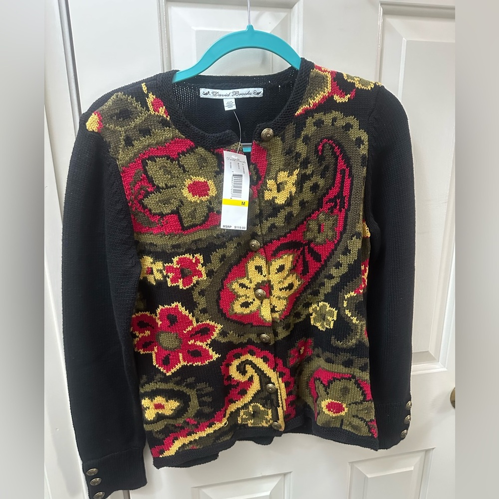 David Brooks Paisley Flower Cardigan size M NWT